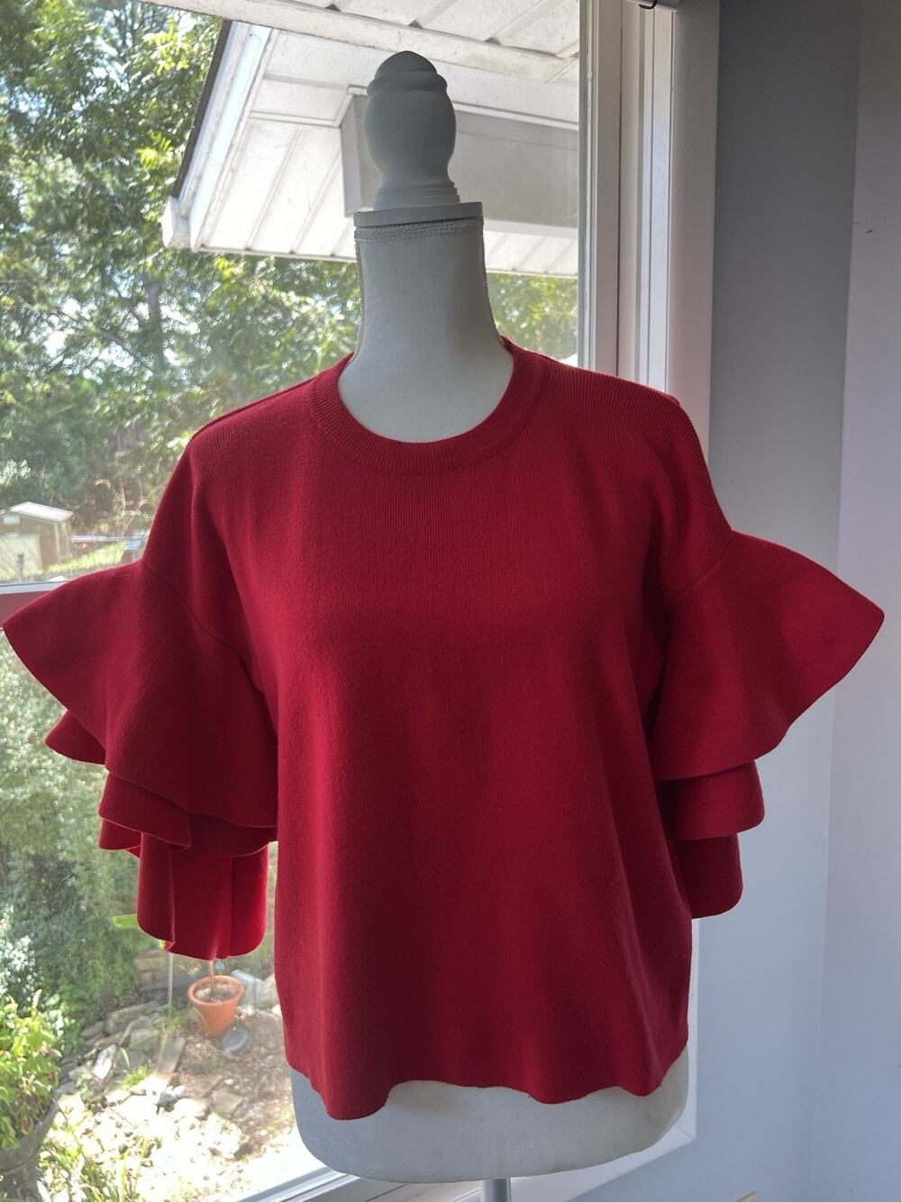 FAVLUX Vibrant Red Layered Sleeve Blouse Large